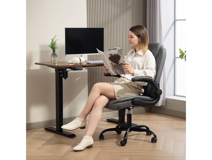 HOMCOM Chaise Bureau Ergonomique Gris Accoudoirs Relevables