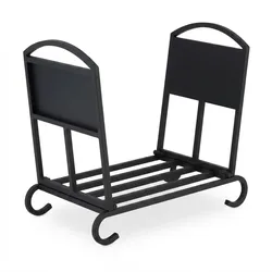 Relaxdays Kaminholzkorb, Metall, klappbarer Holztragekorb, HxBxT: 44 x 52 x 31 cm, Kaminholzhalter für innen, schwarz