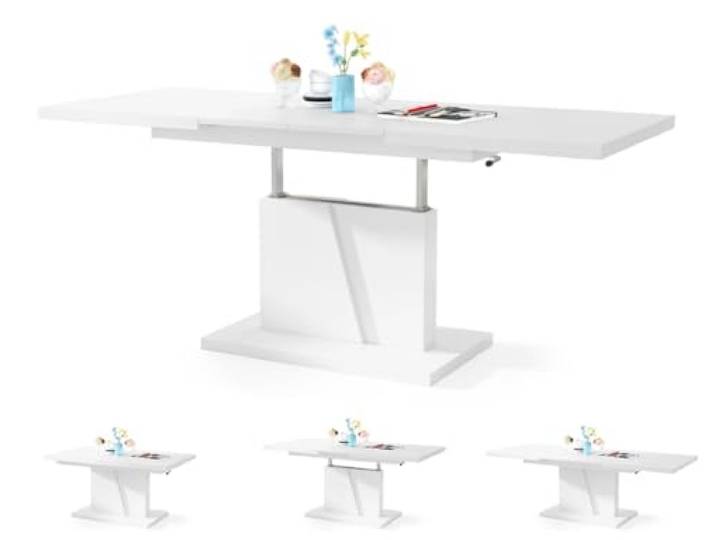 Moderner Esszimmertisch Grand - Esstisch - bis 180cm ausziehbar – höhenverstellbar - Küchentisch - Kitchen Table - 120x70cm - 05 - Weiß