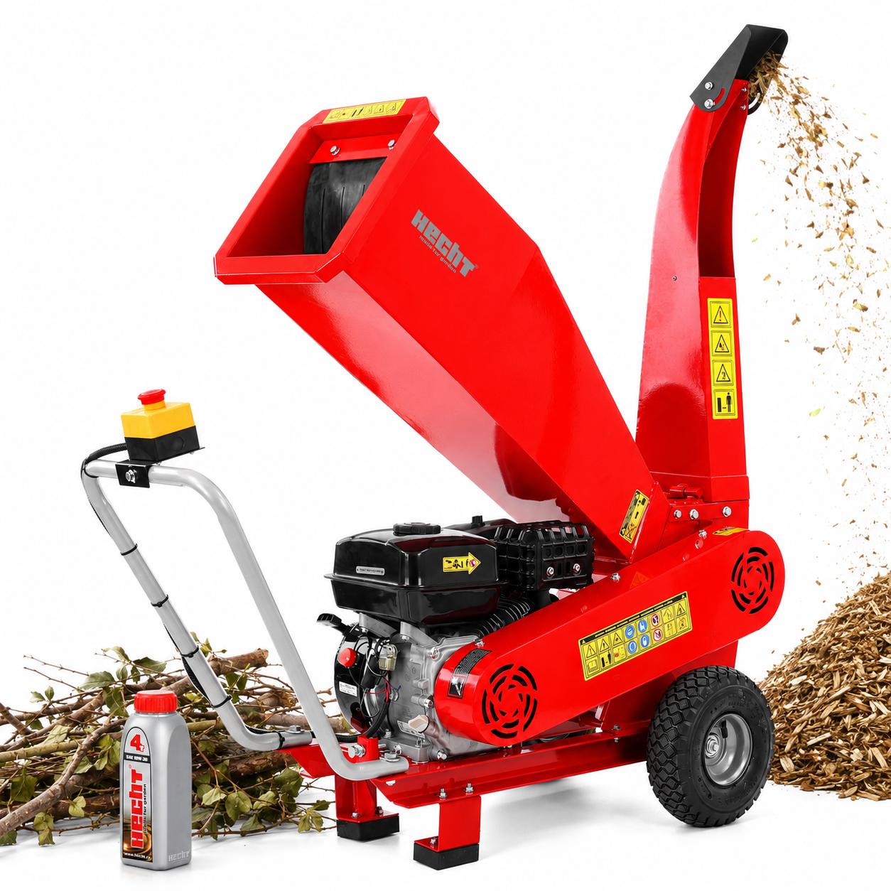 Gartenhäcksler Holzhäcksler Benzin HECHT 6208 | 5,2 kW / 7 PS | bis 7 cm | 208 cm³ | Messerwalze mit 2 rotierenden Messern