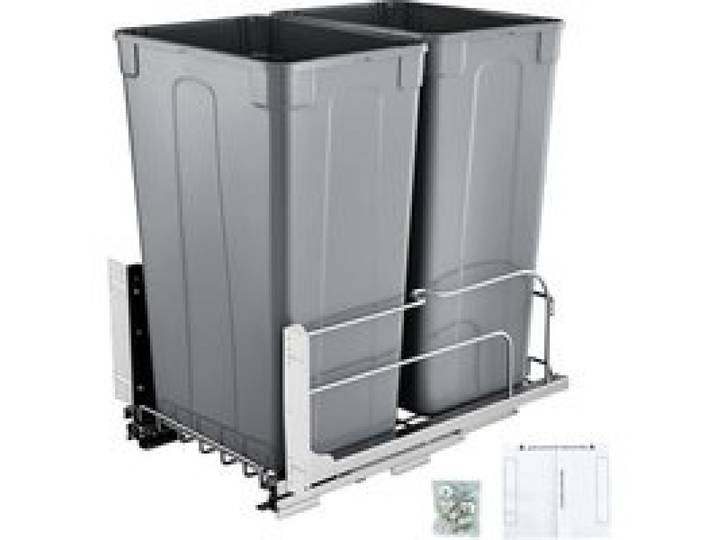 VEVOR ausziehbarer Abfallbehälter (50 Qt x2), doppelter Unterbau-Küchenabfallbehälter, Mülleimer mit Türsatz & Soft-Close-Schieberegler, für Küchenschrank Spüle unter der Theke (grau)