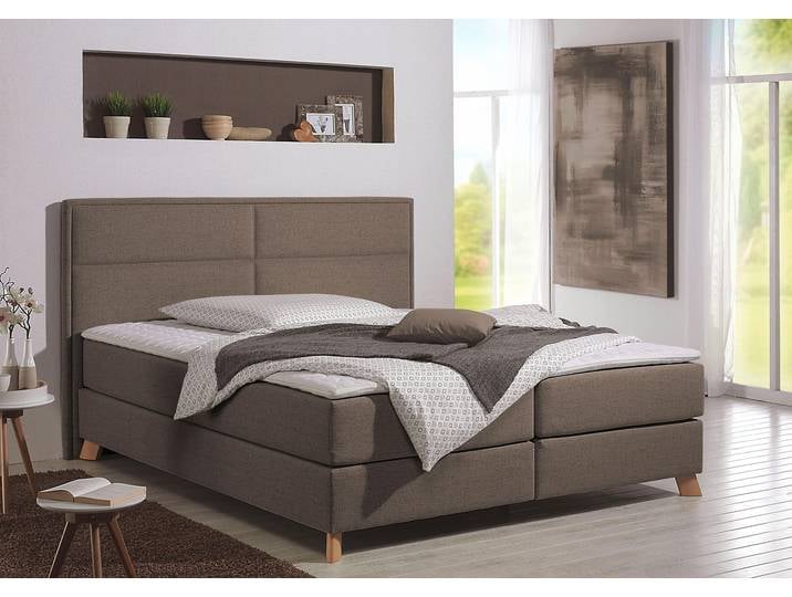 Boxspringbett, Braun, 191x209 cm, Strukturstoff, Topper, Modern, Home-affaire