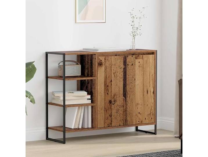 HEFZGDB Industrieller Sideboard Schrank für Wohnzimmer mit Stahlbeinen - Moderner Seitenschrank Altholz 96,5 x 30 x 75 cm mit anpassbaren Regalen als funktionales Möbelstück