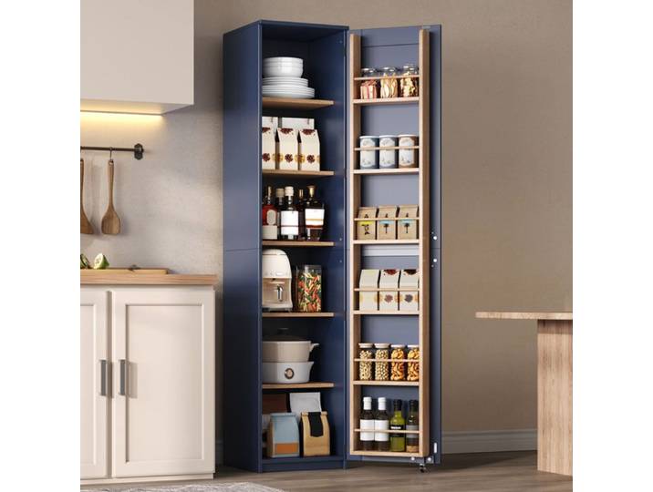 Armoire haute 40x40x183 cm meuble rangement bleu avec étagères réglables et portes pour cuisine salon et salle de bain