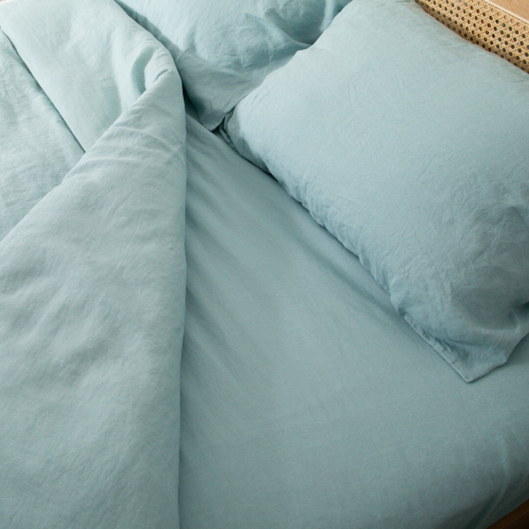 Highland Dunes 100% Linen Fitted Sheet Blue Double (4'6)