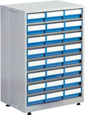 Treston Schubladenmagazin 2440 Gehäuse grau, 24 Schubladen Blau, 7 Böden, 240 kg, bis 336 Sortierungen