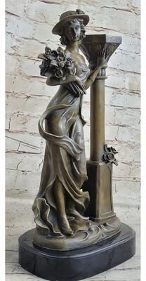 Bronzhaus Victorian Style Captive Lady Holding Bouquet Of Flowers Bronze Sculpture Figurin