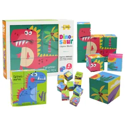 Lernpuzzle 6in1 Blöcke Puzzlewürfel 6 Bilder Dinosaurier 9 El.