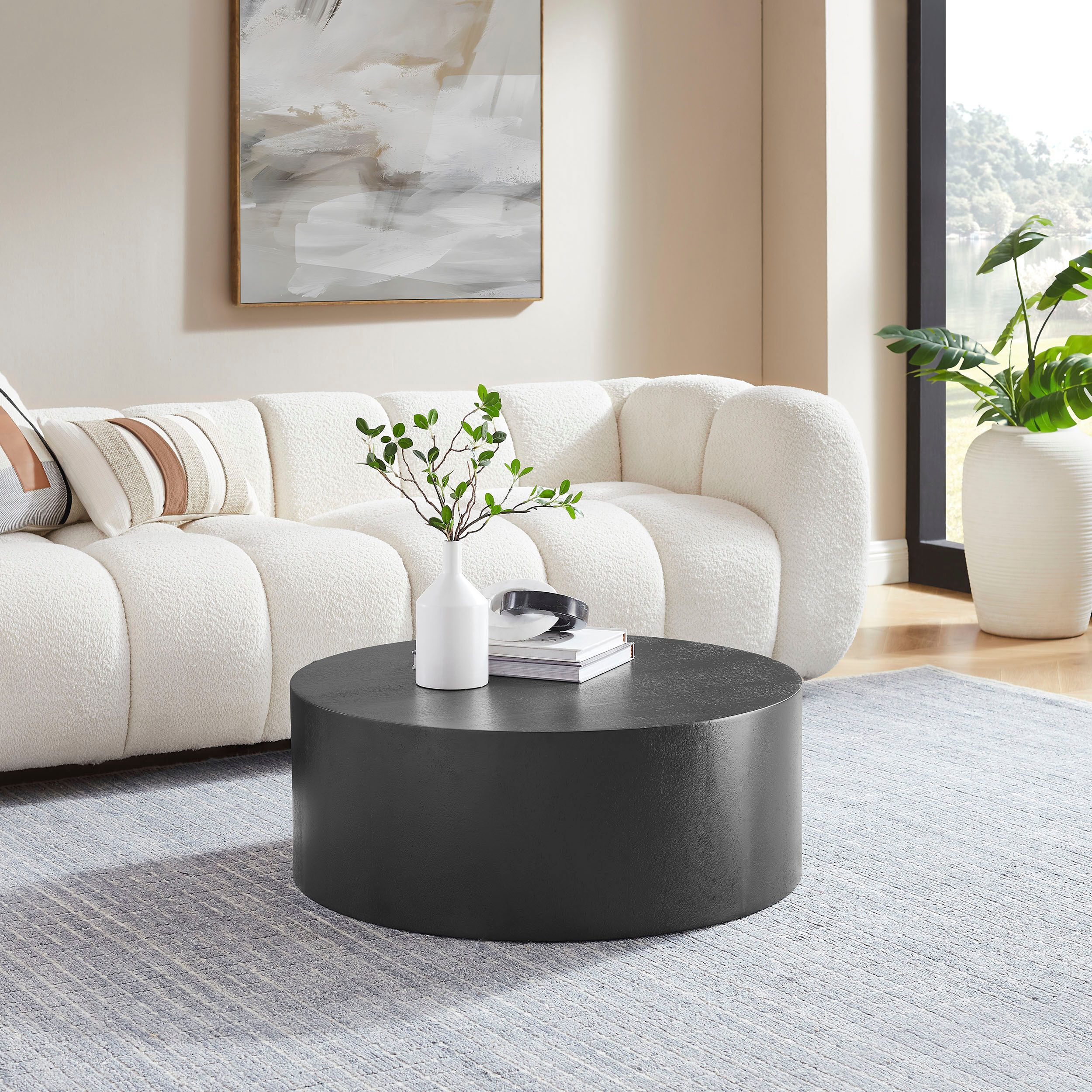 Couchtisch SALESFEVER "Design-Couchtisch für stilvolles Wohnen, Ø 80 cm", schwarz (schwarz, schwarz), B:80cm H:30cm T:80cm, MDF mit Eschenholzfurnier, Tische, Couchtisch, Stilvoller & moderner Holztisch mit Echtholzfurnier schwarz, schwarz B/H/T: 80cm x 3