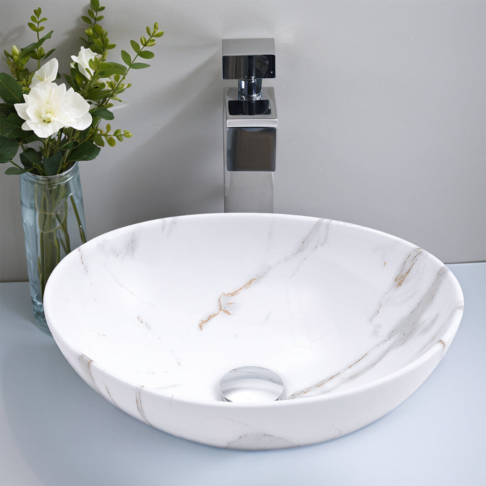 Metro Lane 415 mm L x 335 mm W Marble Ceramic Oval Sink and Overflow Marble 335mm W