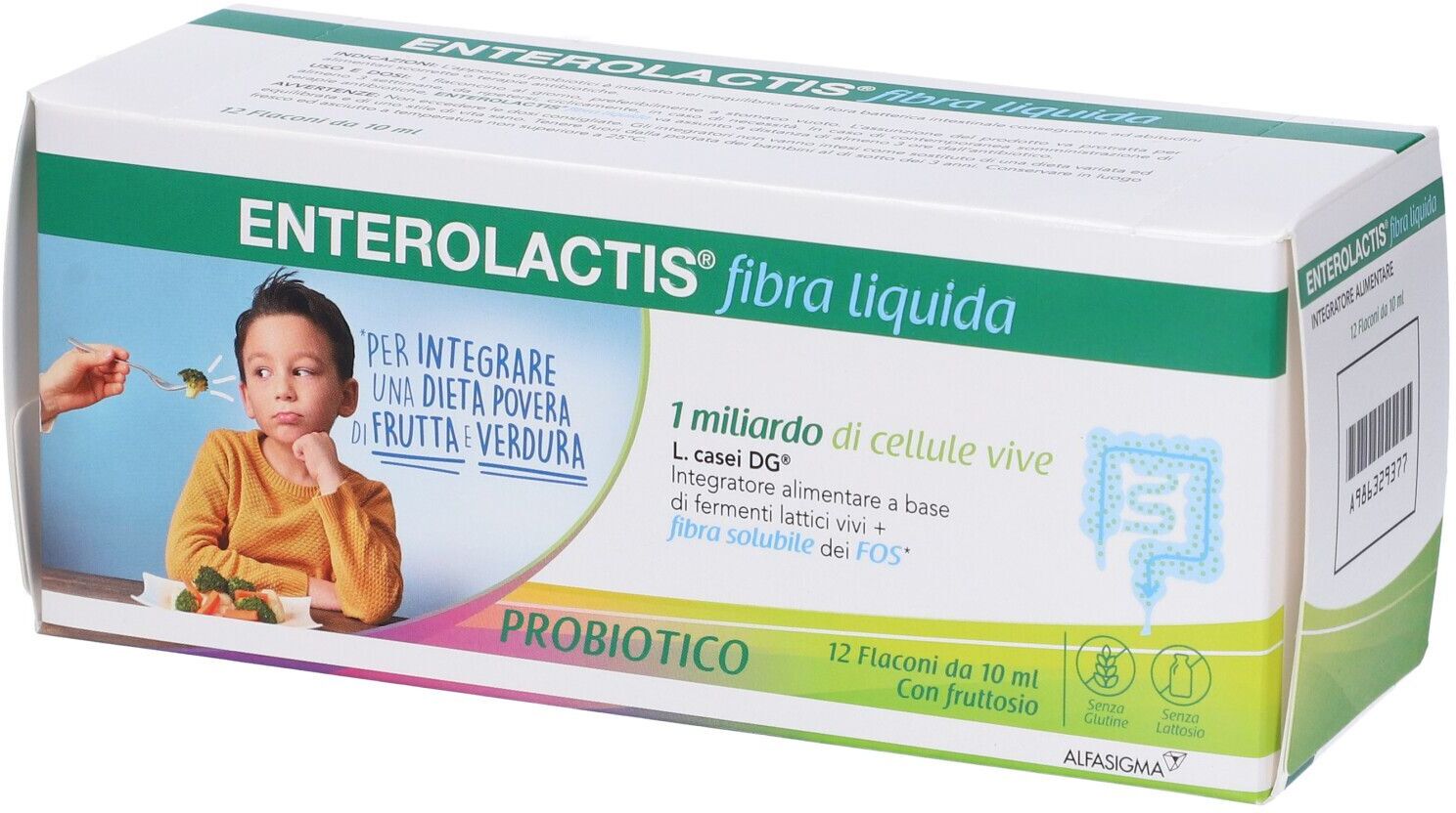 ALFASIGMA SpA Enterolactis, Fibra Liquida, 12 Flaconcini