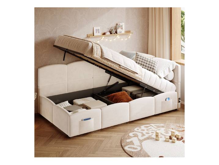HAUSS SPOLE 90x200 mit Bettkasten&Stautasche,Kinderbett mit USB mit Matratze