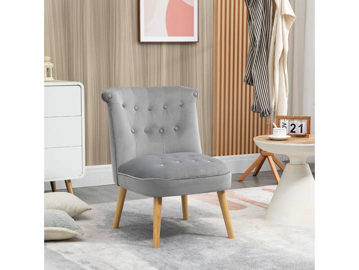 HOMCOM Fauteuil Moderne Tissu Velouté 60x66x79 cm Gris