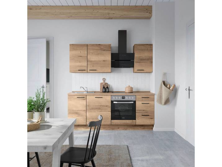 Nobilia Küchenleerblock Structura, Eiche dunkel, nur wie online abgebildet bestellbar, 210 cm, Made in Germany, Blauer Engel, Pefc, Goldenes M, DGM-Klimapakt, vormontierter Korpus, seitenverkehrt erhältlich, Küchen, Küchenzeilen & Küchenblöcke, Küchenzeilen ohne Geräte