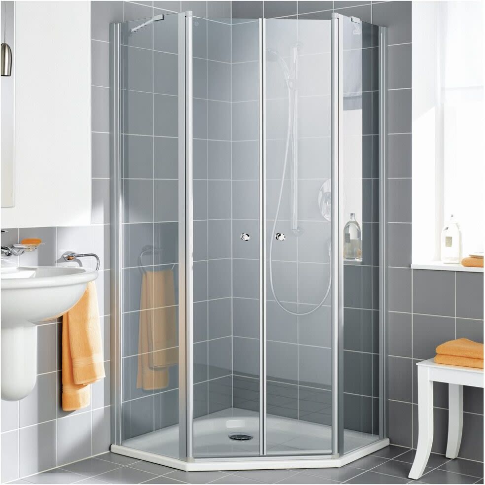Kermi Ibiza 2000 Fünfeck-Duschkabine mit Pendeltüren 104 x 104 cm, SMW 39,5 cm, Duschkabinen, I2B39104202PK, - B: 104/104 H: 200 cm