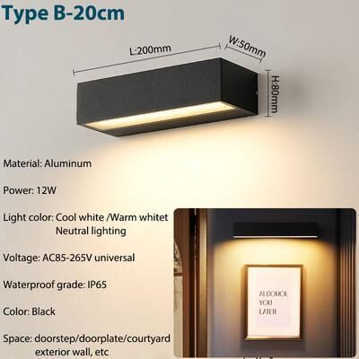 Multisell Products Hub Waterproof Lamp For House Patio Doorway, Aluminum Exterior Wall Light Fixtures, Garage Decor black 20cm