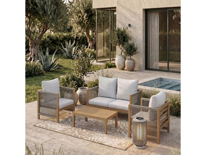 Gartenlounge 124/64,5/63,5 cm Holz, Kunststoff, Textil