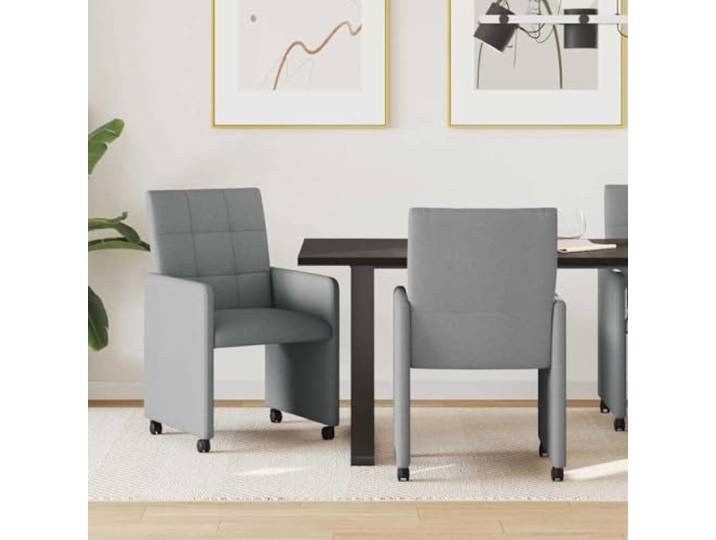 KGHFDVB Esszimmerstühle mit Rollen 2 STK Stoff Hellgrau Sperrholz Metall Ergonomisches Design, gerade Armlehnen, weiche Polsterung, rollbar, einfache Montage