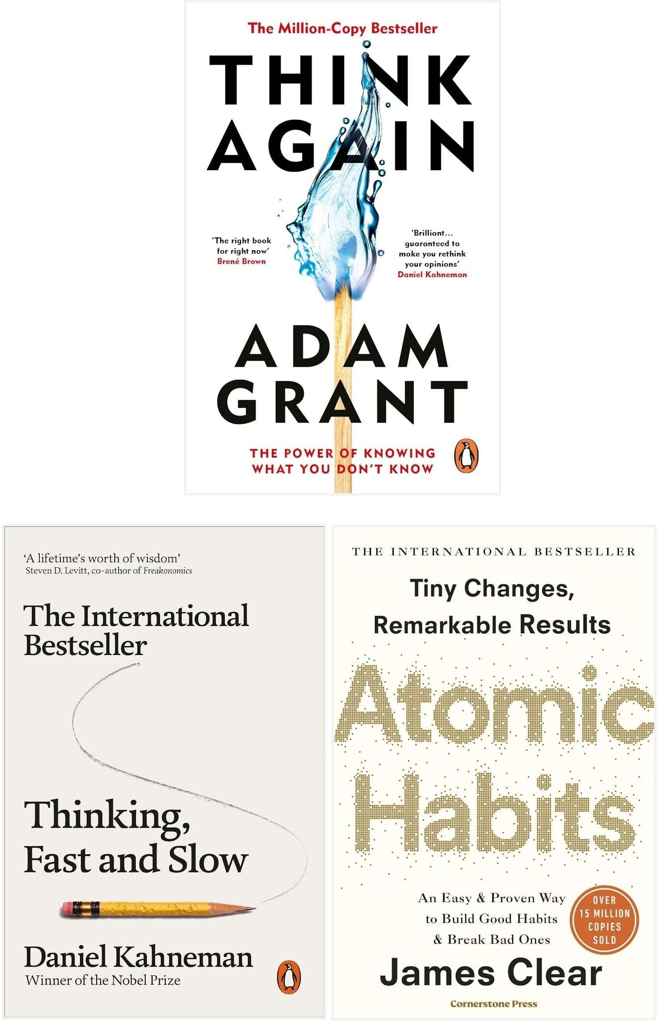 WH Allen/Random House Business/Penguin Think Again, Atomic Habits and Thinking, Fast and Slow 3 Books Collection Set