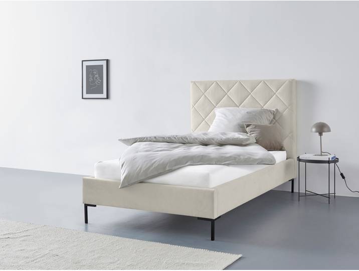 Polsterbett, Strukturstoff, Beige, 154×215 cm, Modern, Home affaire