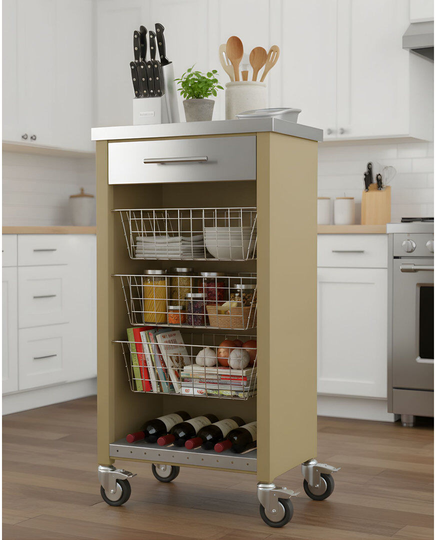 Don Hierro Chelsea 48cm W Steel Kitchen Trolley with Stainless Steel Top and Locking Wheels Brown 93cm H X 48cm W X 34cm D