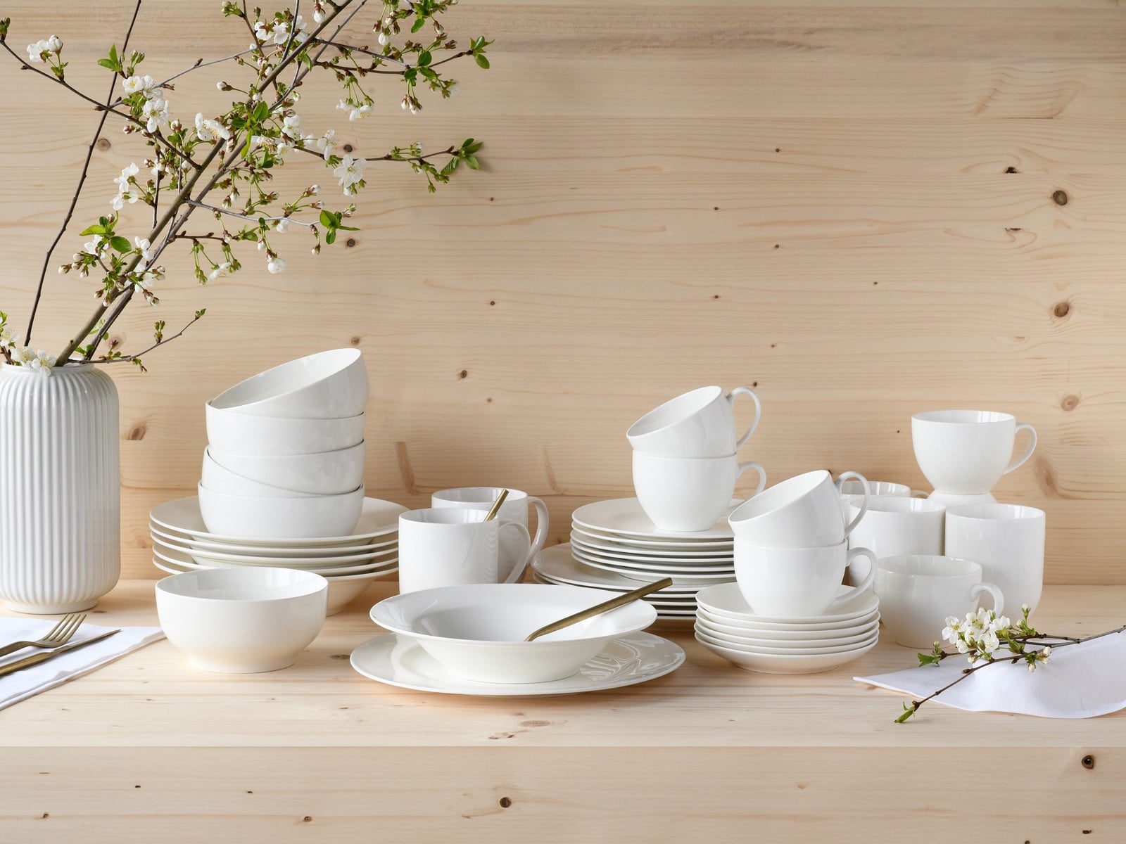 CreaTable Fleur Royal 42-delige porseleinen serviesset wit