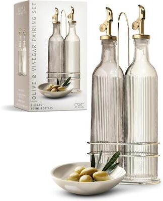 COOK WITH COLOR Glass Olive Oil Bottle Dispenser - 2 Pack- 17oz Oil and Vinegar Carafe Decanter