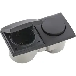 Berker, Lichtschalter + Storenschalter, Integro Flow Schalter/Deckel anthrazit + Steckdose anthrazit