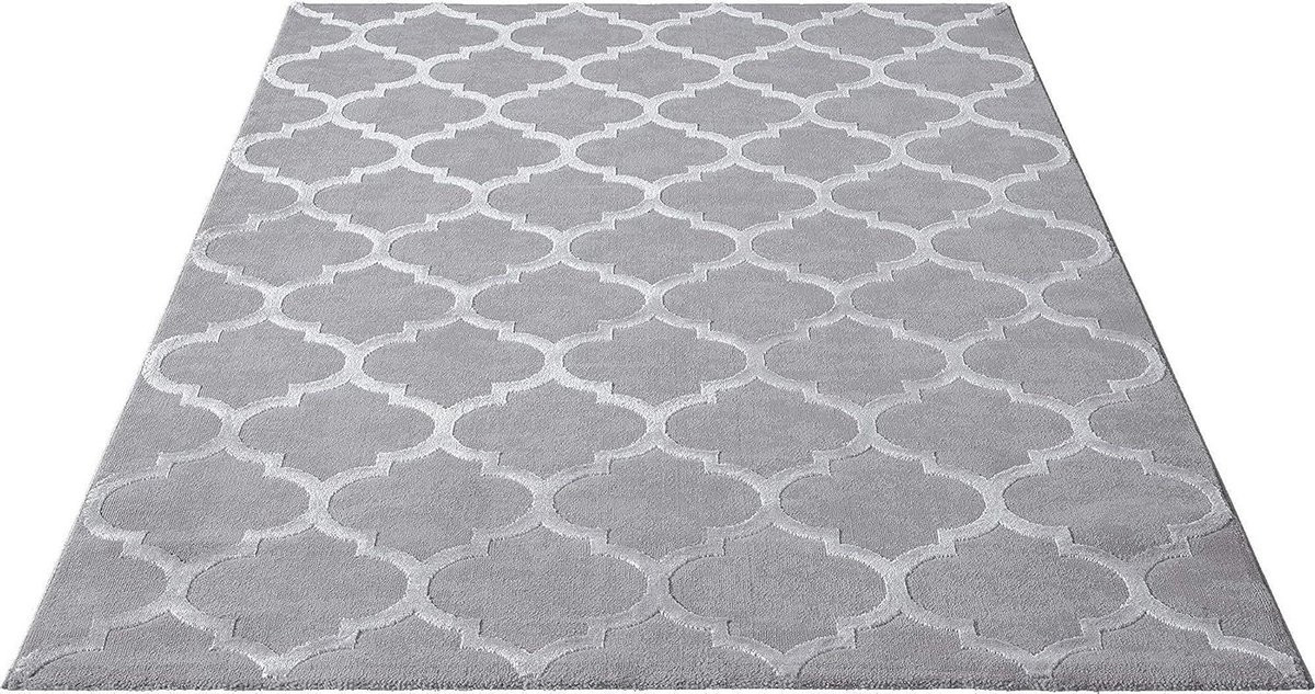 Modern Abstract Vloerkleed met 3D Glanzend Effect en Hoog-laag Structuur in Grijs