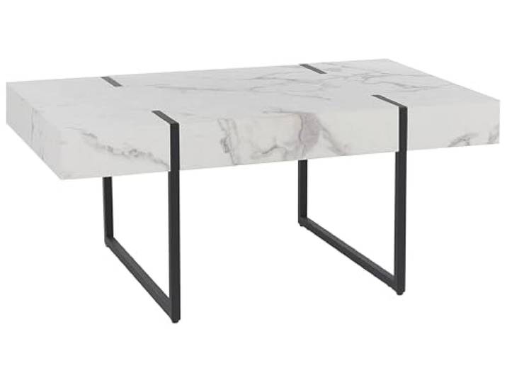 Couchtisch Marmor Optik weiß 100 x 60 cm schwarze Metallbeine modern Merced