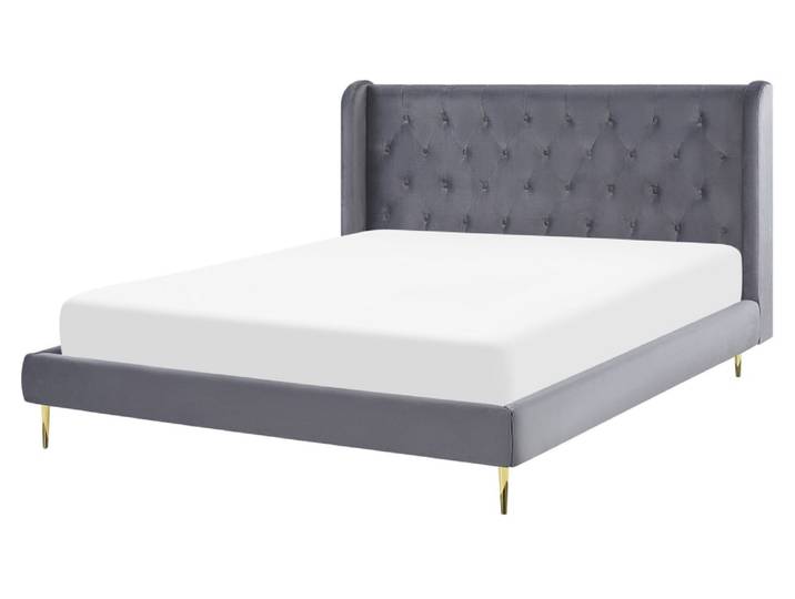 Lit double en tissu gris 160x200