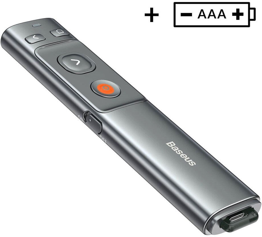 Baseus Laser Pointer m. Batteri - USB-C / USB-A - Grå