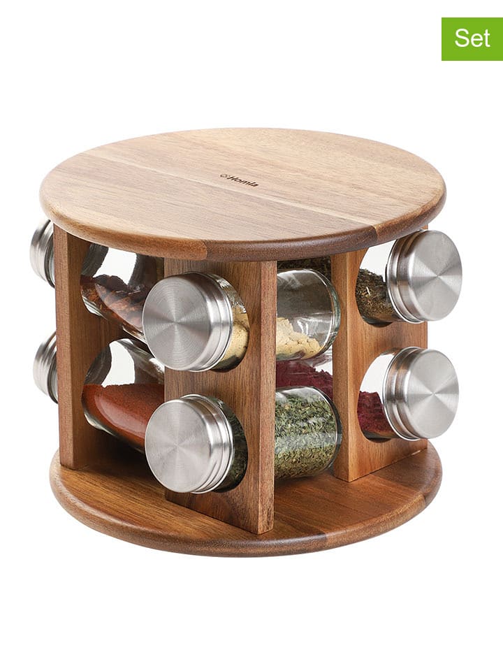 Homla 9tlg. Gewürzregal-Set ''Mooka'' in Hellbraun - (H)15 x Ø 19 cm - onesize