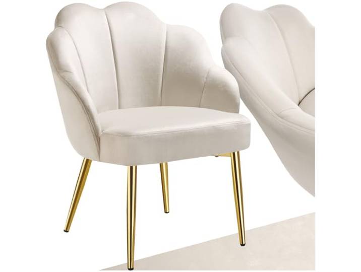 tectake® Cocktailsessel in Muschelform, Samt Stuhl mit Armlehne, Sessel Wohnzimmer, Loungesessel, Stühle Esszimmer, Relaxsessel, Sessel Schlafzimmer, Deko Zimmer, Lesesessel - créme/Gold, 1 Stuhl