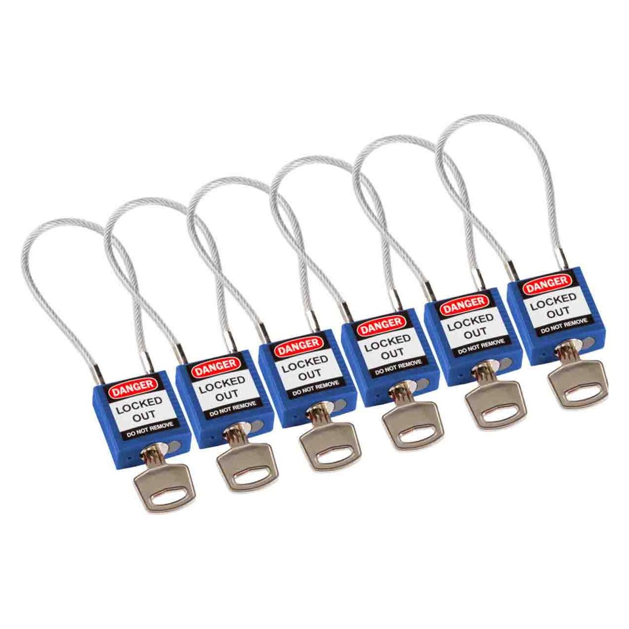 Brady kompaktes Sicherheitsschloss Nylon mit Kabelbgel, Blau, 200mm Kabellnge, 4,7mm PVC-beschic (146130)