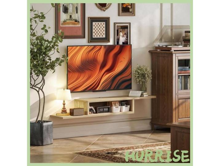 Cocosity Meuble Tv Mural Flottant Suspendu Support Tv - Étagère Murale Flottante - Niche Passe-Fils - Chêne Clair