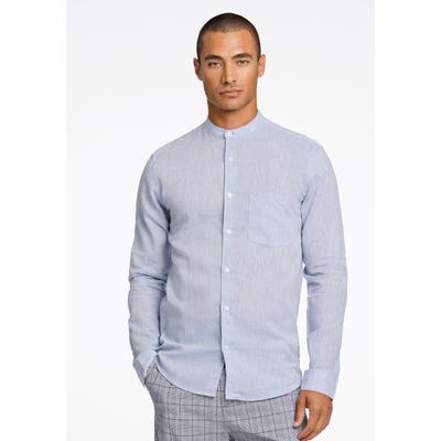 Leinenhemd LINDBERGH "Leinenhemd (Langarm) Slim Fit", Herren, Gr. M, Normalgrößen, blau (lt blau), Obermaterial: 55% Leinen, 45% Baumwolle, Hemden