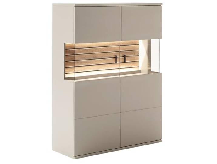 Lomadox Highboard 100 cm in grau mit Eiche inkl. Beleuchtung LIEZEN-05