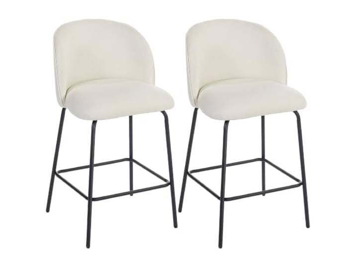 HOMCOM Barhocker 2er-Set, 27 Zoll Tresenhöhe, Rückenlehne, Cremeweiß Fußstütze, Gepolsterte Leinen-Barhocker, Stahlbeine, Kücheninsel, Esszimmer