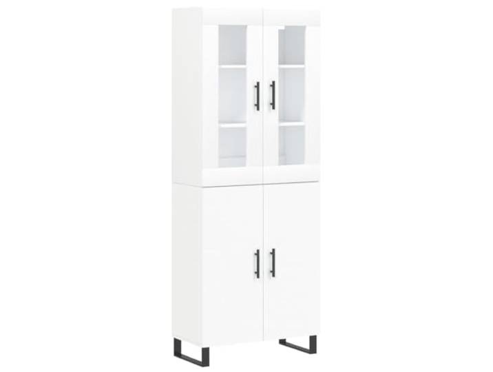 GHVBNMF Highboard Weiß 69,5x34x180 cm Schrank Holzwerkstoff Eleganter Kommodenschrank für Wohnzimmer und Flur mit gläsernen Türen, stabilen Metallfüßen und vielseitigem Stauraum.
