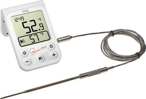 TFA Dostmann 14.1510.02 Grill-Thermometer Überwachung der Kerntemperatur, Kabelsensor Braten, Grillgut, Niedergaren