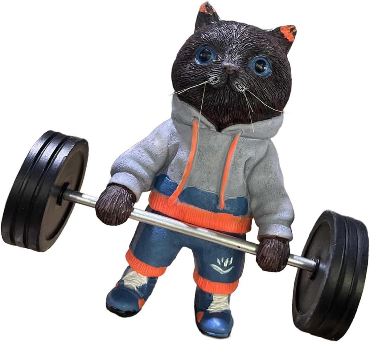 Fitness Katten Beeldje - Handgeschilderde Katten Sculptuur van Hars voor Kantoor Decoratie