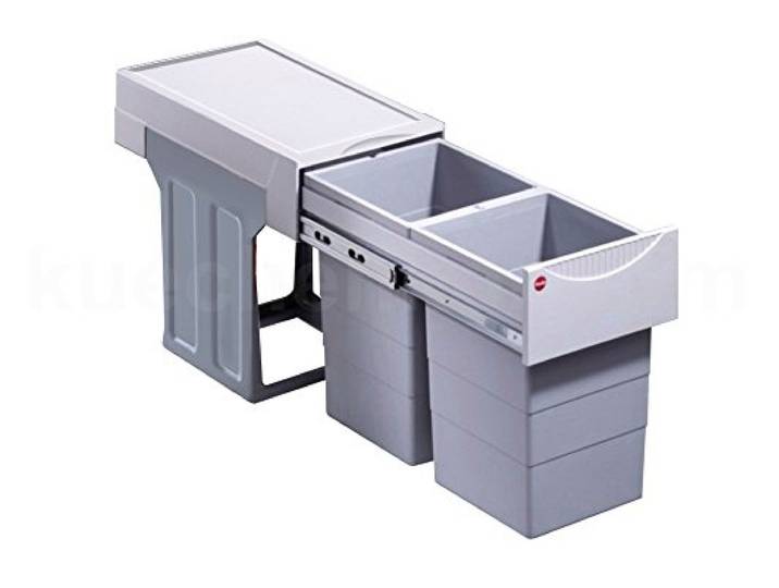 Hailo Abfallsammler Swing Tandem 2x 15 Liter fassendes Abfallvolumen Einbau-Mülleimer für Küchenschränke ab 30 cm Breite mit Drehtür Vollauszug Einfache Montage Robustes Design in hellgrau