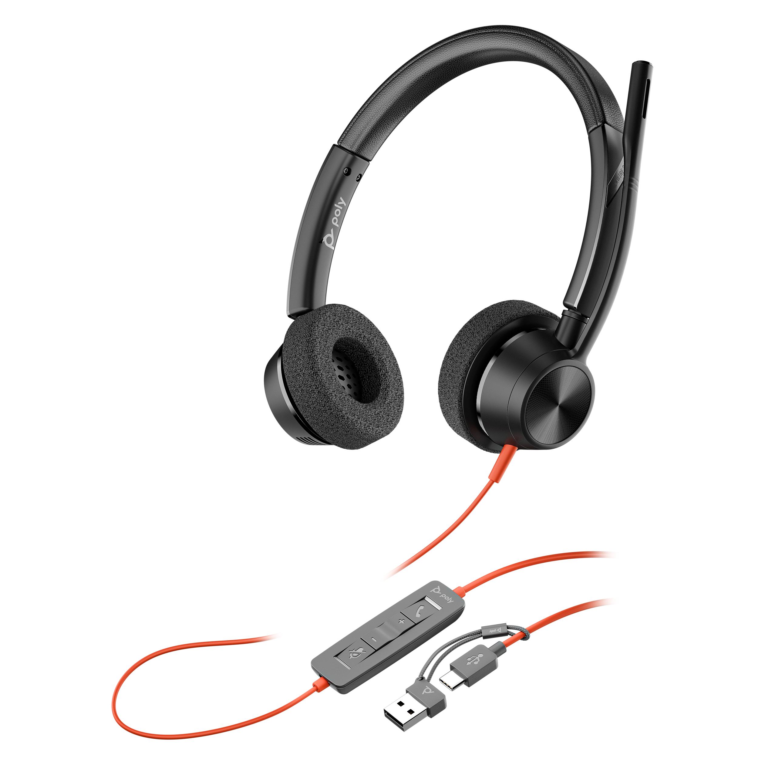 HP Poly Blackwire 3320 MS + USB-C/A-Adapter (Kabelgebunden, USB-C, Microsoft Teams) (8X220AA)