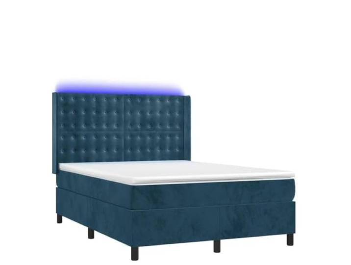PUGYNBK Boxspringbett, 140 x 190 cm, mit Matratze und LED-Lichtern Dunkelblauer Samt, verstellbares Kopfteil, gepackte Federn, USB 5 V