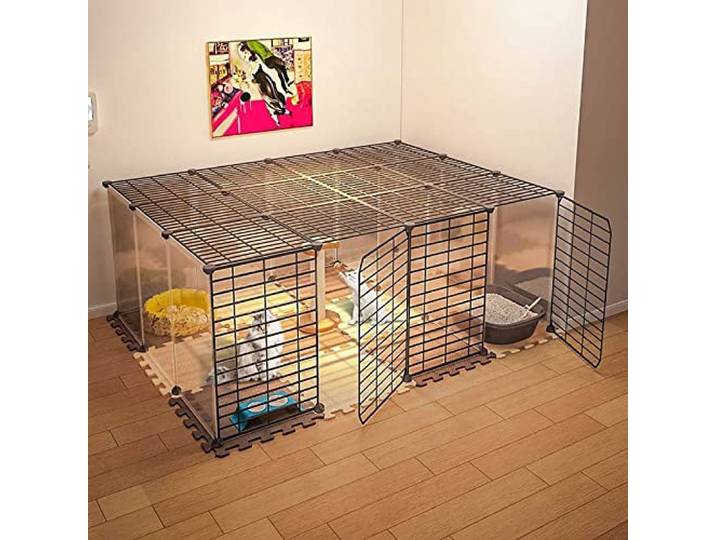 TXGJWRA Katzenkäfig, Laufstall, Katzengehege, Frettchenkäfig, Hundekäfige für kleine Hunde, Innenkäfig, abnehmbare Metall-Katzenkäfig, leicht zu reinigen, großer Trainingsplatz I, Schwarz, 147 x 111 x