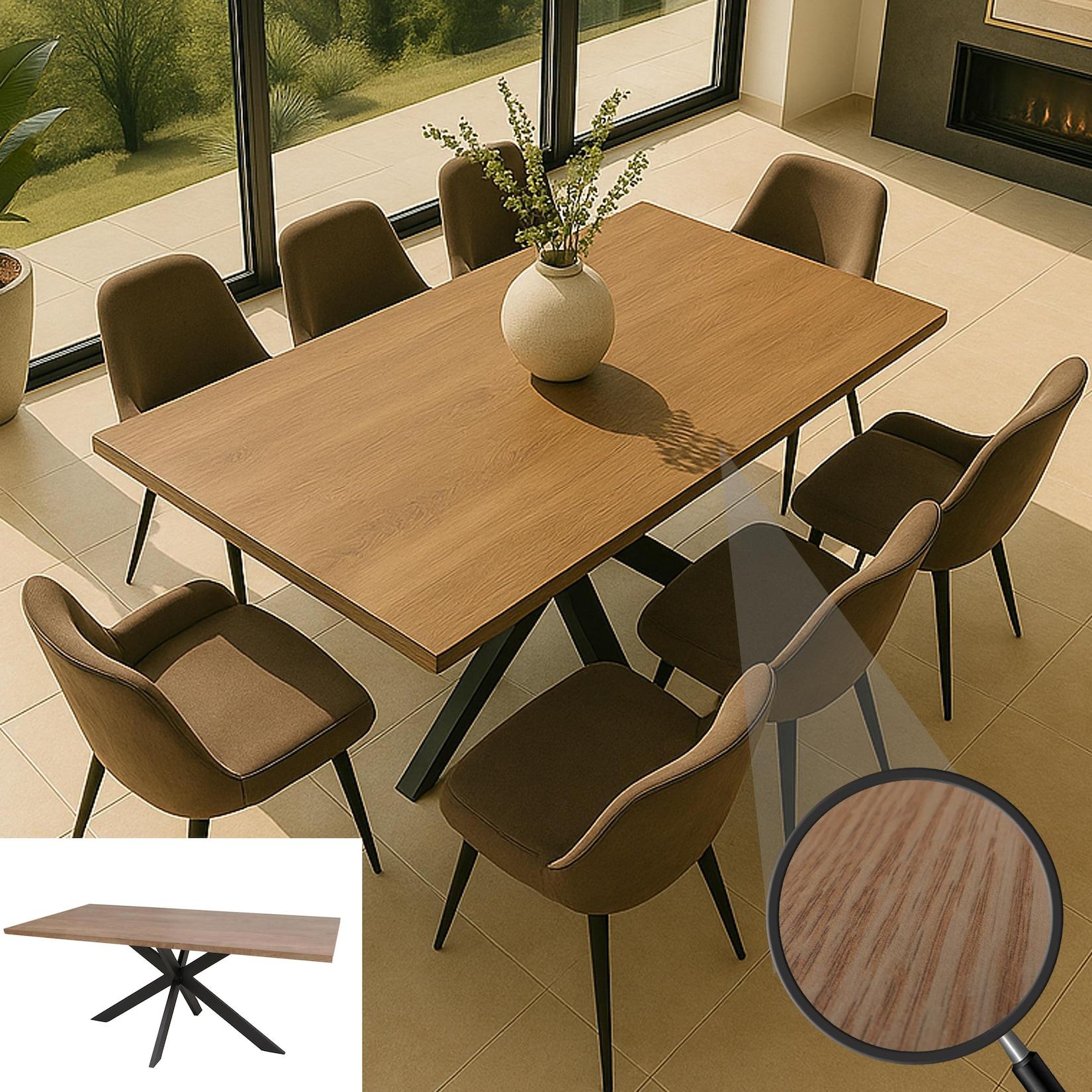 Esszimmertisch MCW-O55, Küchentisch Tisch Esstisch, Industrial MDF Metall 180cm ~ Walnuss-Optik
