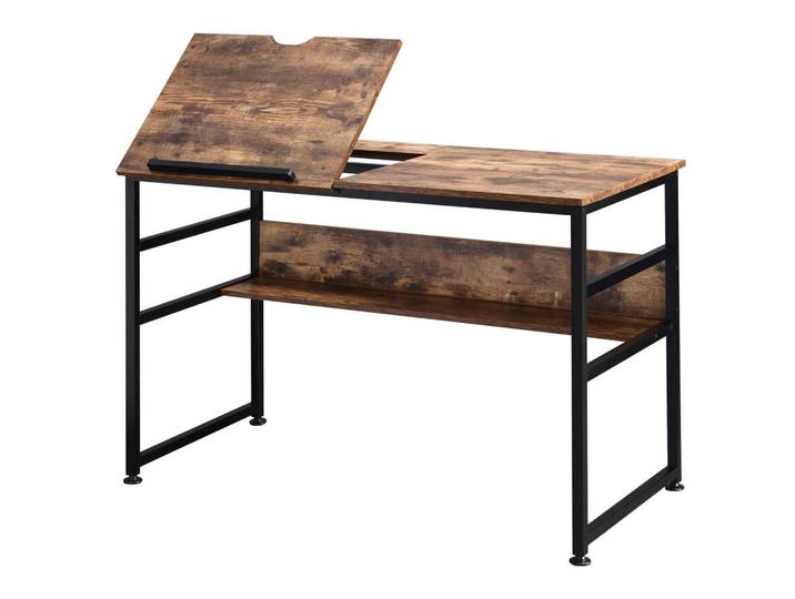 ComfortXL Schreibtisch De-14854 neigbare Tischplatte & Ablage Holzoptik, Braun, 60x75x120 cm, Büromöbel, Schreibtische, Schreibtische