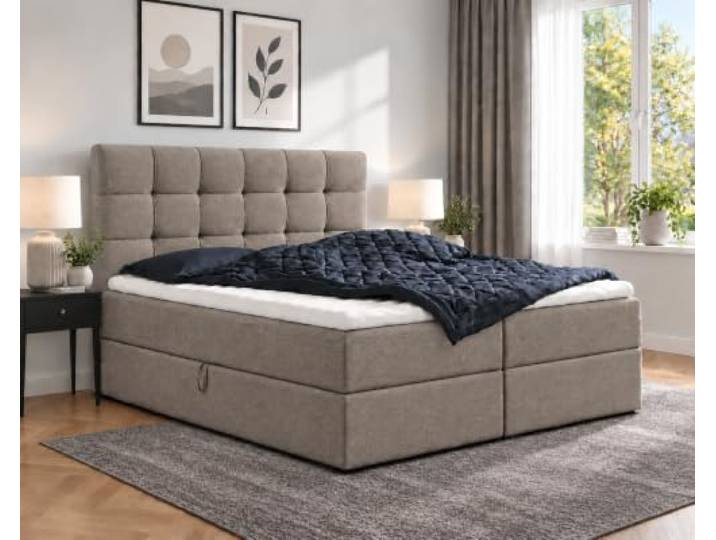 Lunaro Boxspringbett Milo mit 2 Bettkästen und Topper – Doppelbett mit Bonell-Matratze und gepolstertem Kopfteil (Tauppe, 160 x 200)