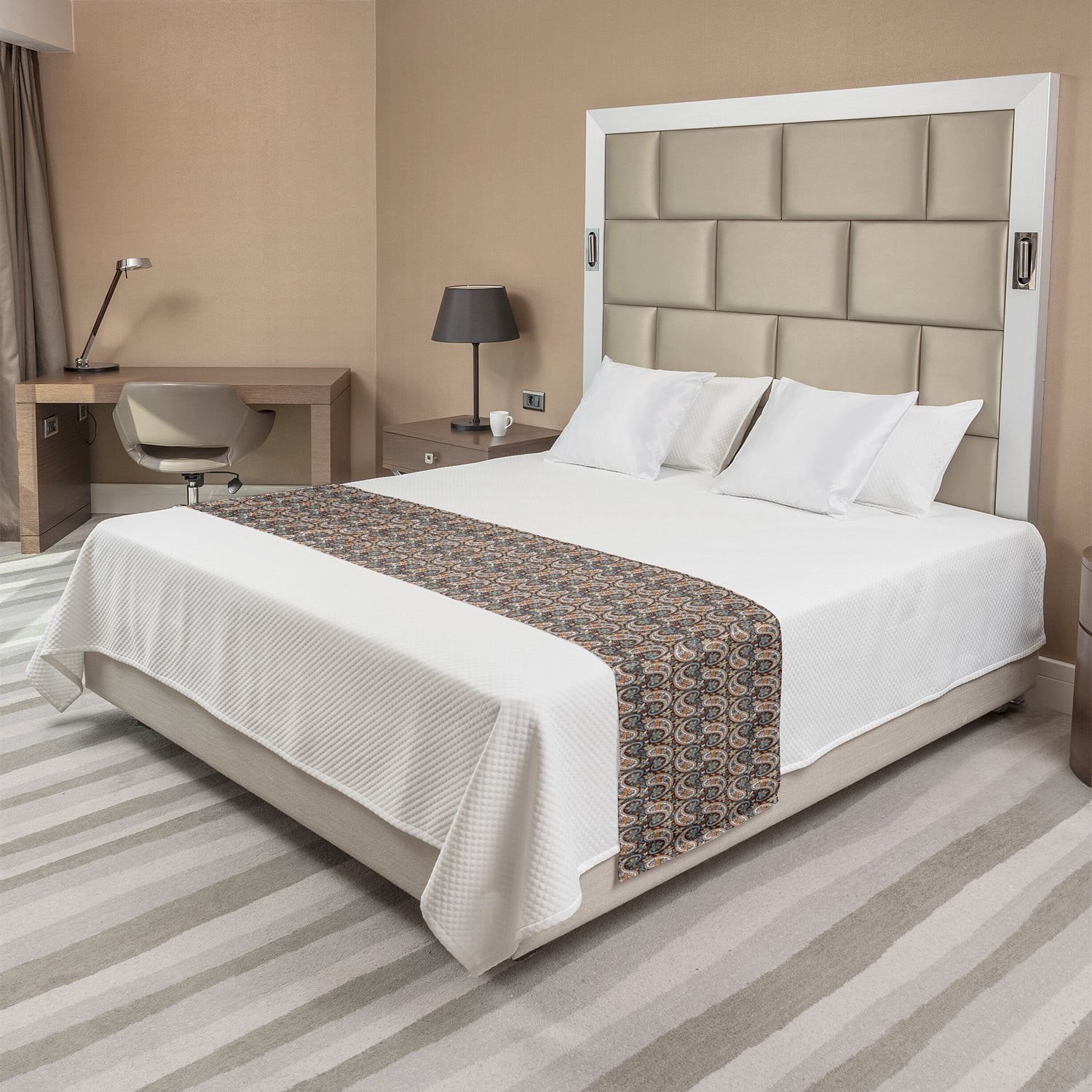 ABAKUHAUS Paisley Bedloper, Vintage Oosterse Jacquard met Sierlijke Shabby-Illustratie, Roodbruin en Blauwgrijs
